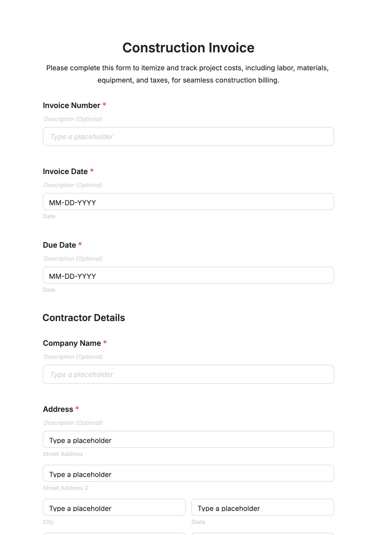 Construction Invoice Template