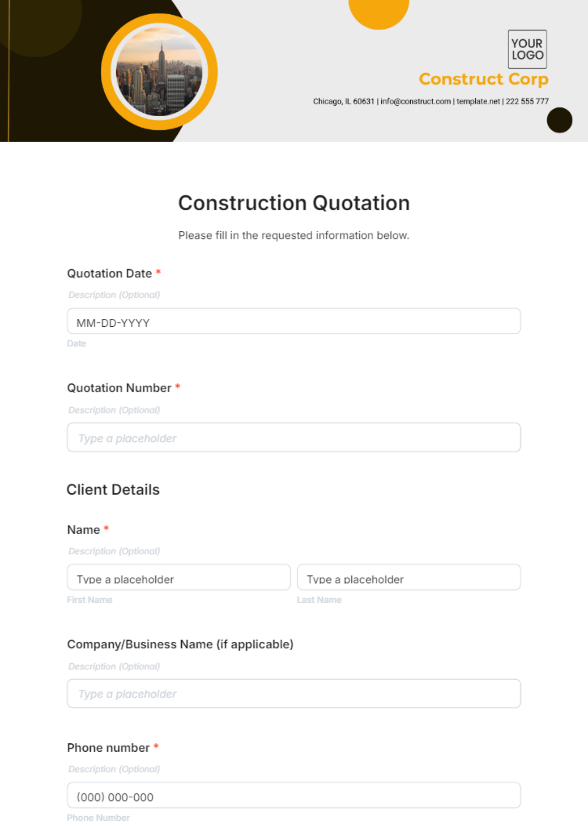 Construction Quotation Template