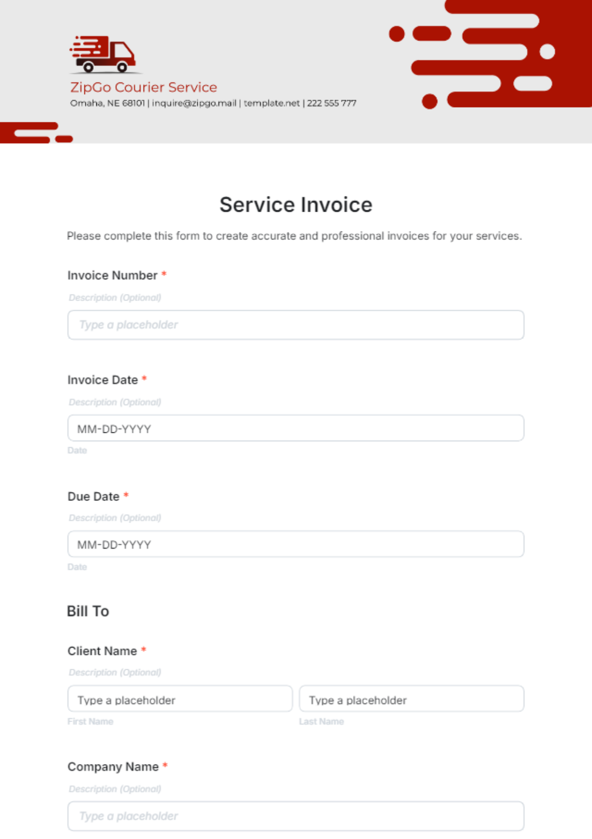 Service Invoice Template - Edit Online & Download