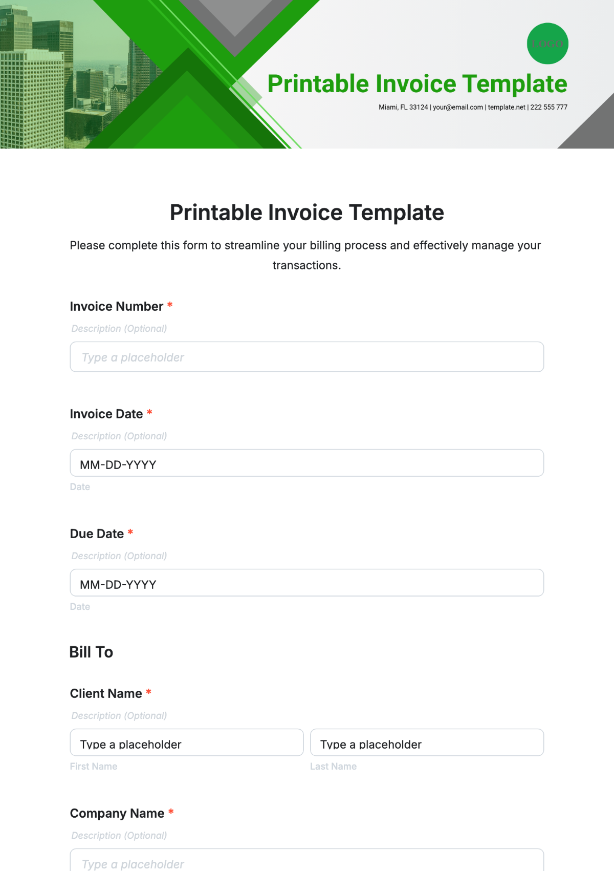 Printable Invoice Template - Edit Online & Download