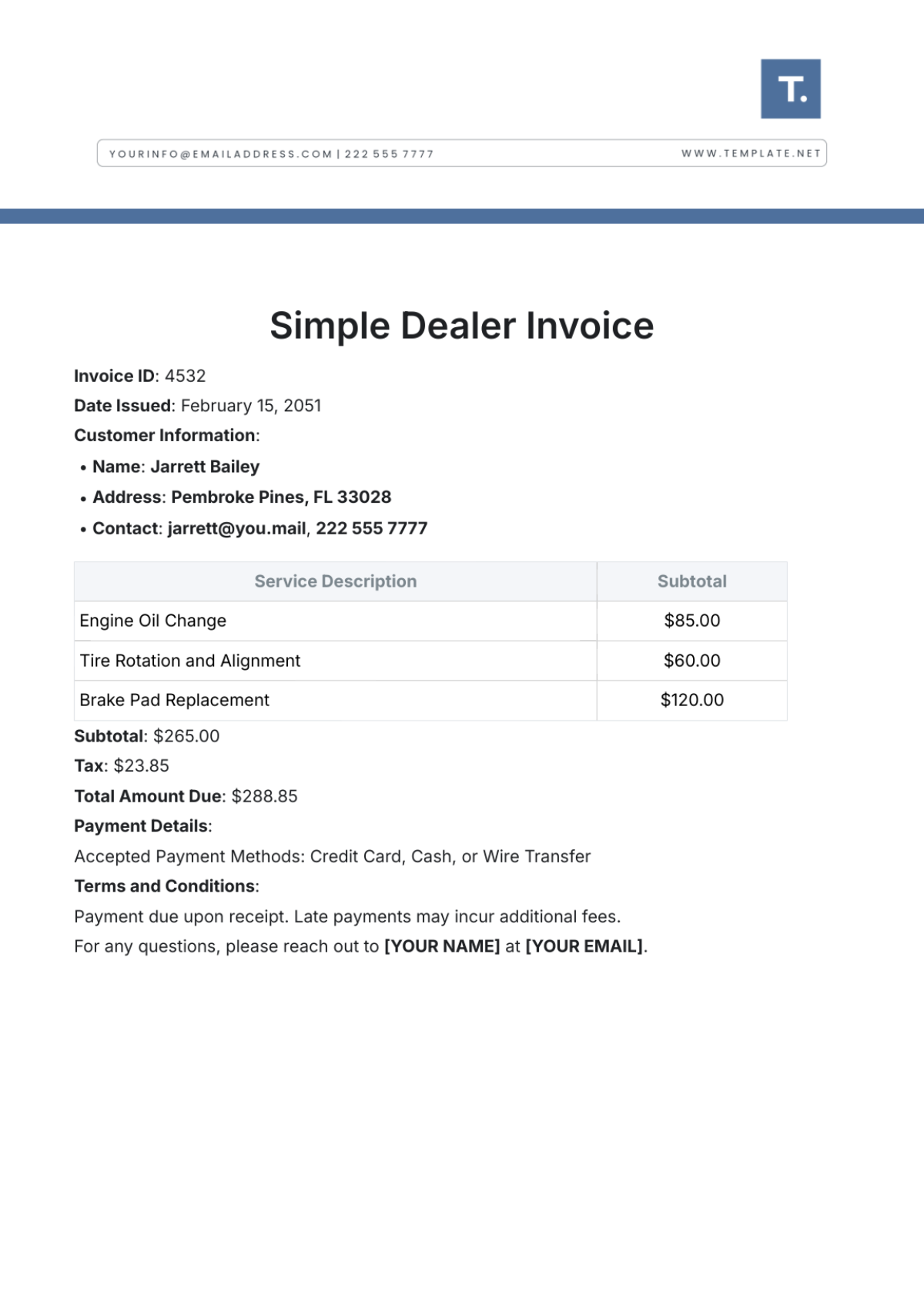 Simple Dealer Invoice Template - Edit Online & Download