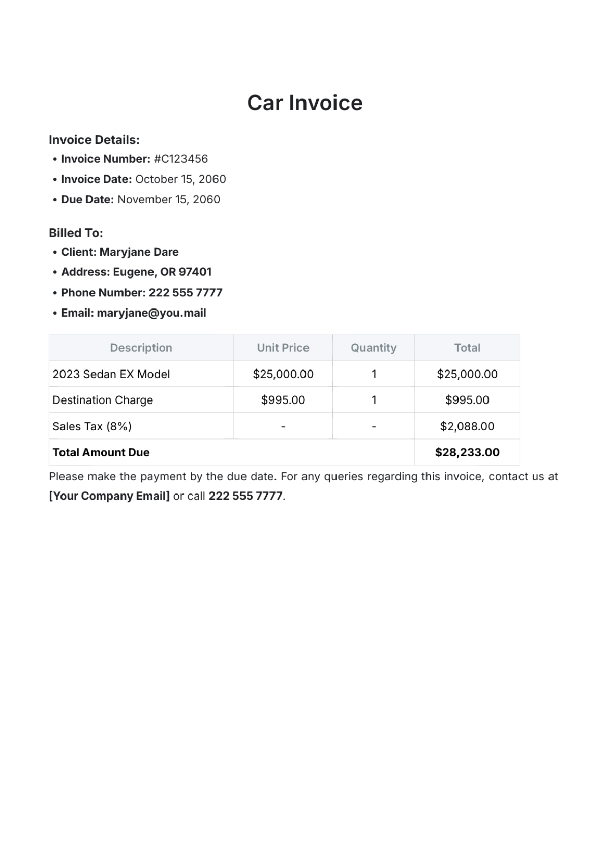 Car Invoice Template - Edit Online & Download