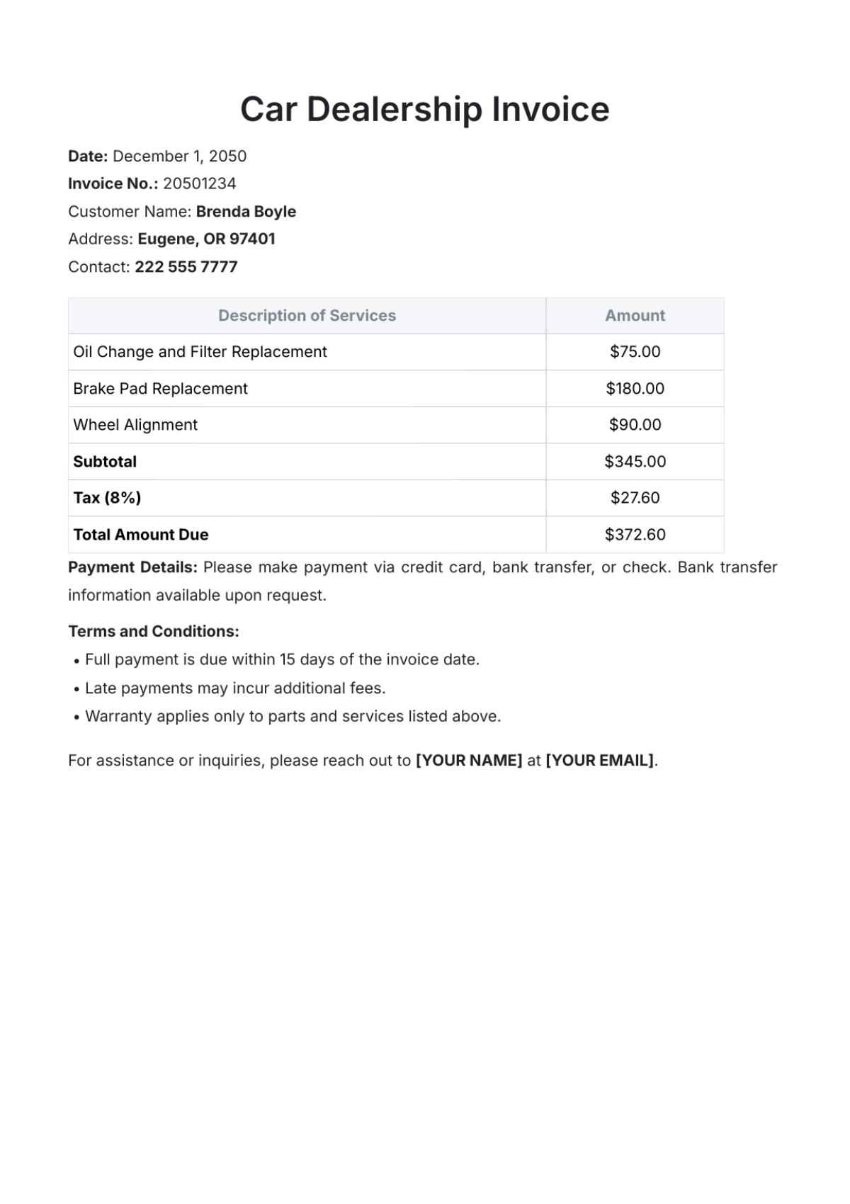 Car Dealership Invoice Template - Edit Online & Download