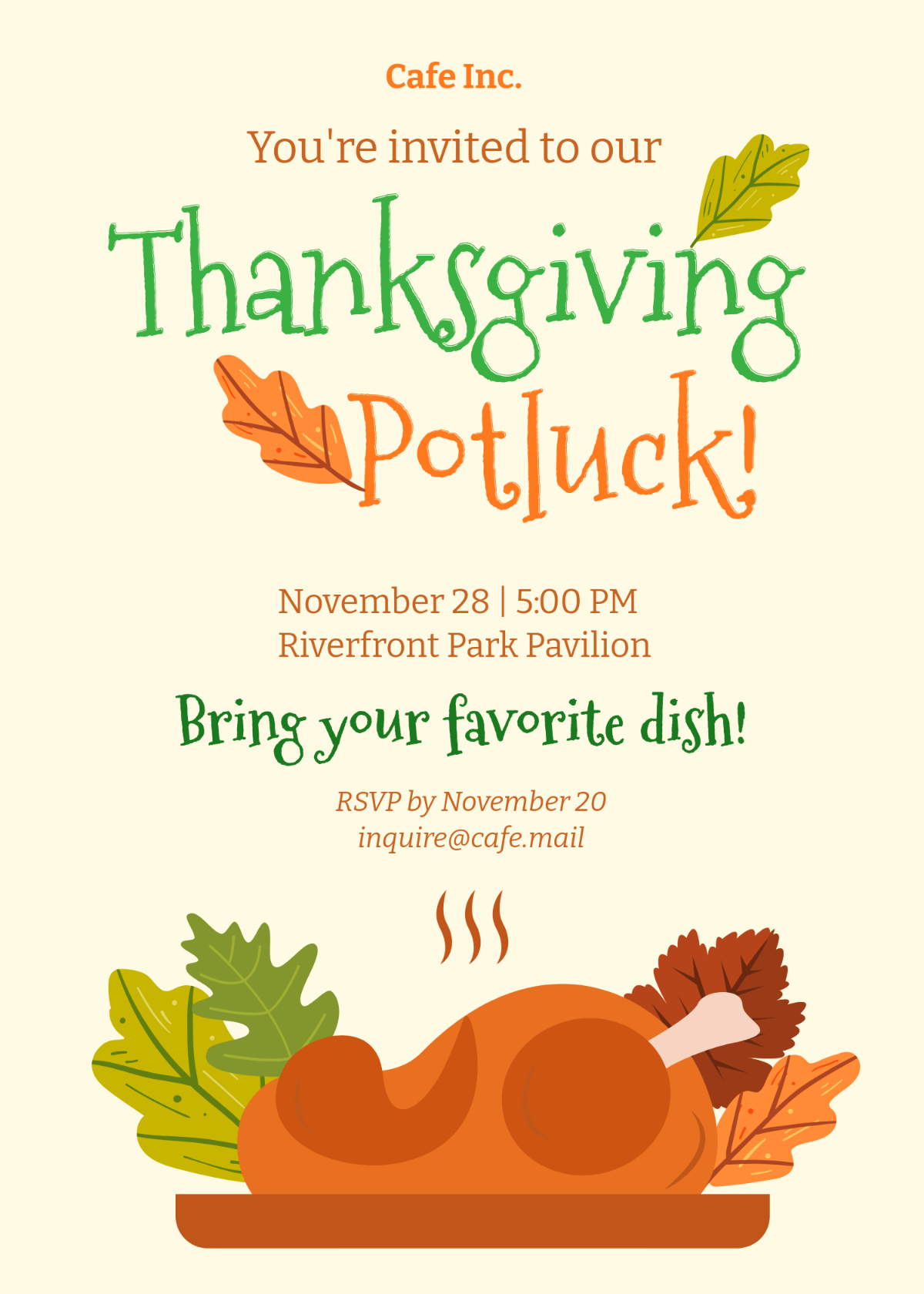 Thanksgiving Potluck Invitation