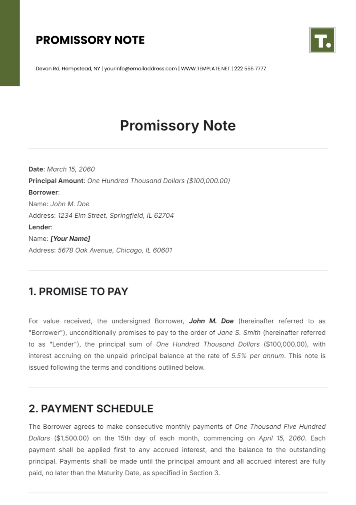 Promissory Note Template