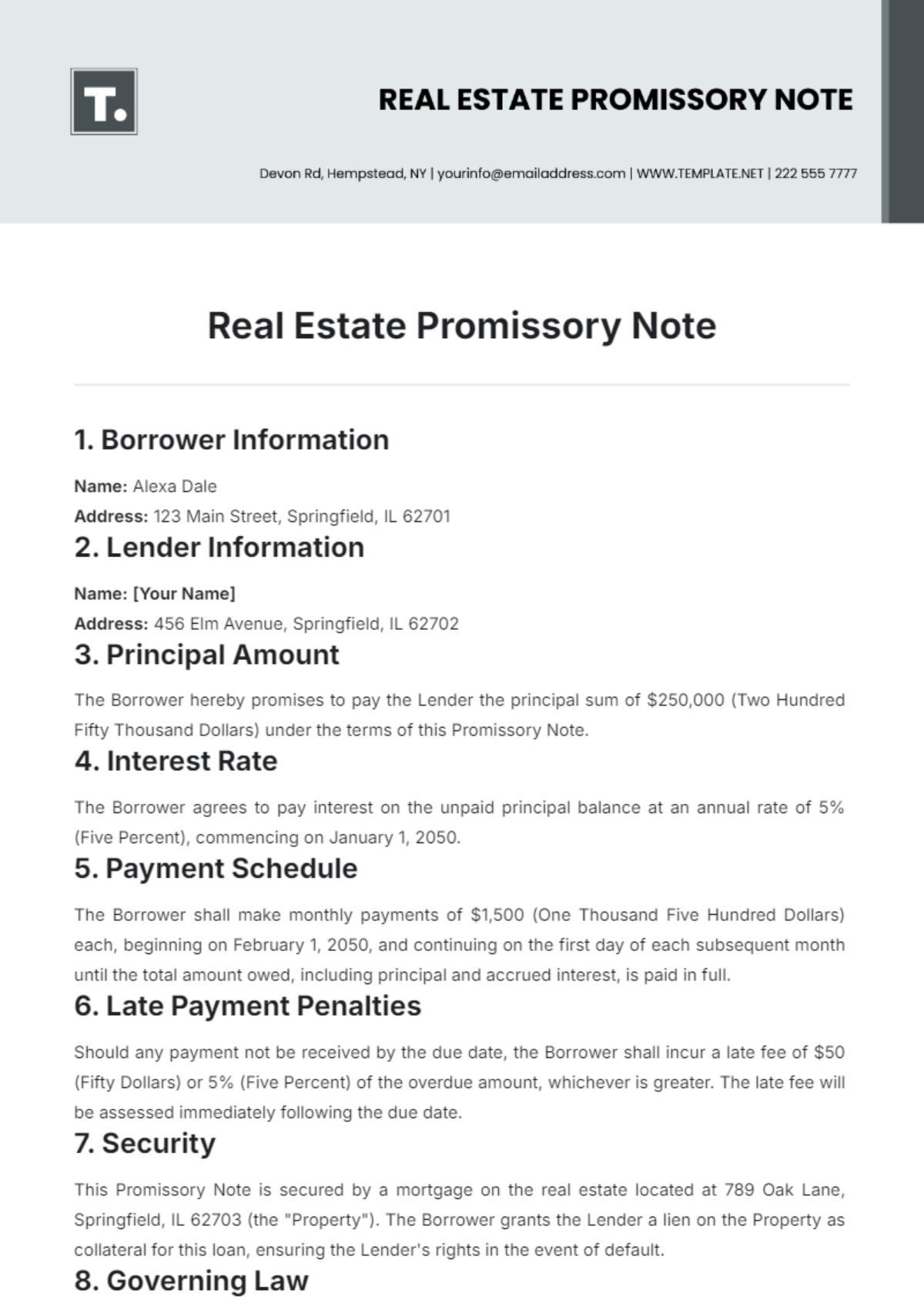 Real Estate Promissory Note Template