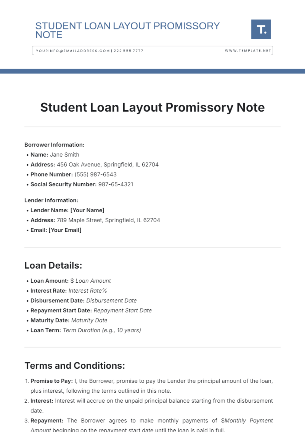 Student Loan Layout Promissory Note Template - Edit Online & Download