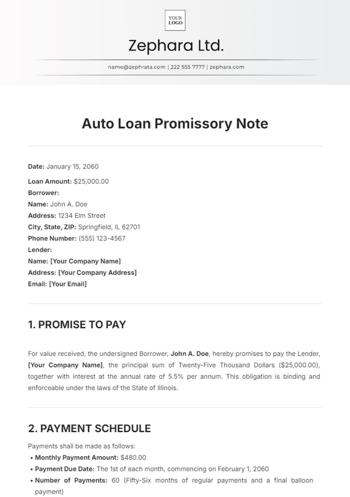 Auto Loan Promissory Note Template - Edit Online & Download