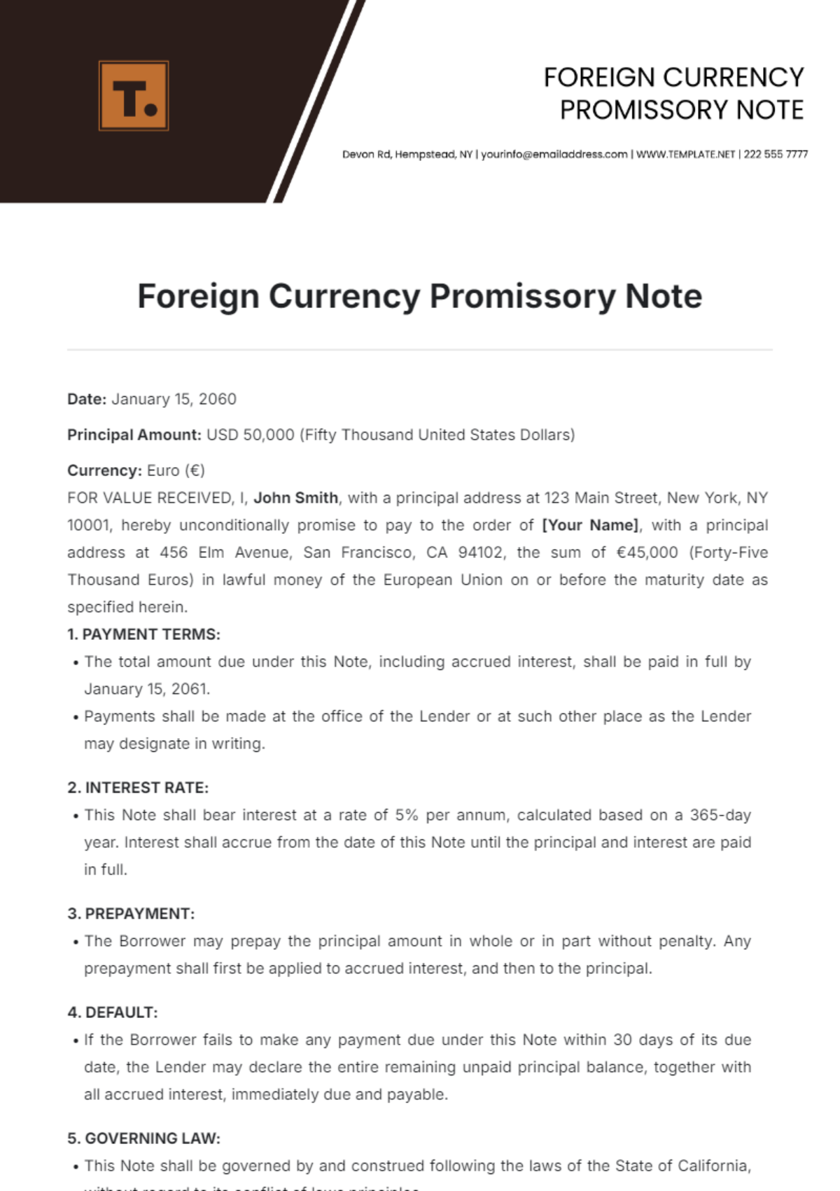 Foreign Currency Promissory Note Template - Edit Online & Download