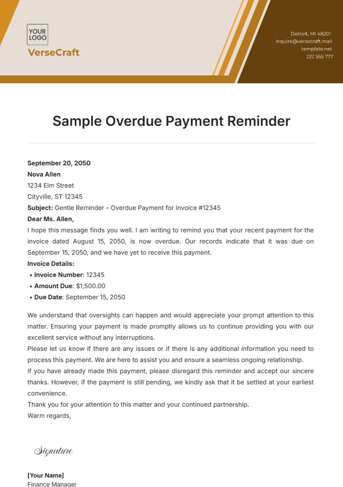 Sample Overdue Payment Reminder Template - Edit Online & Download