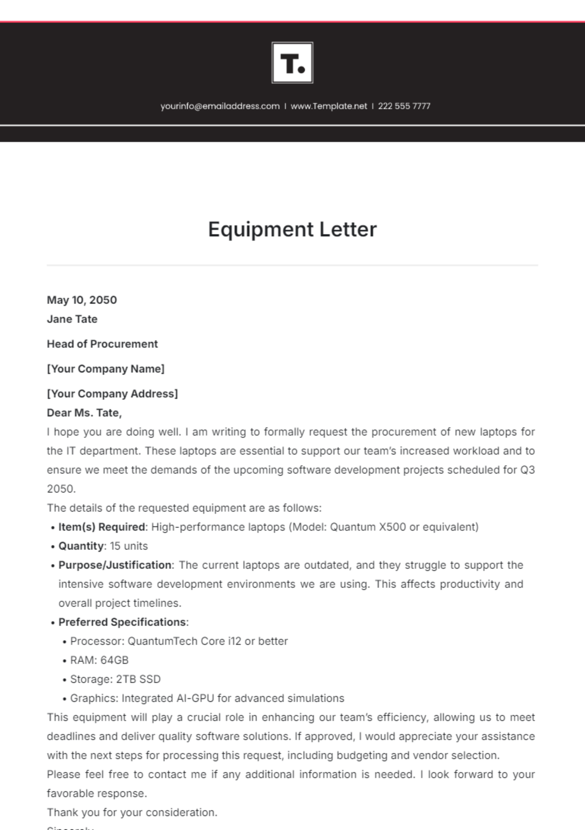 Equipment Letter Template - Edit Online & Download