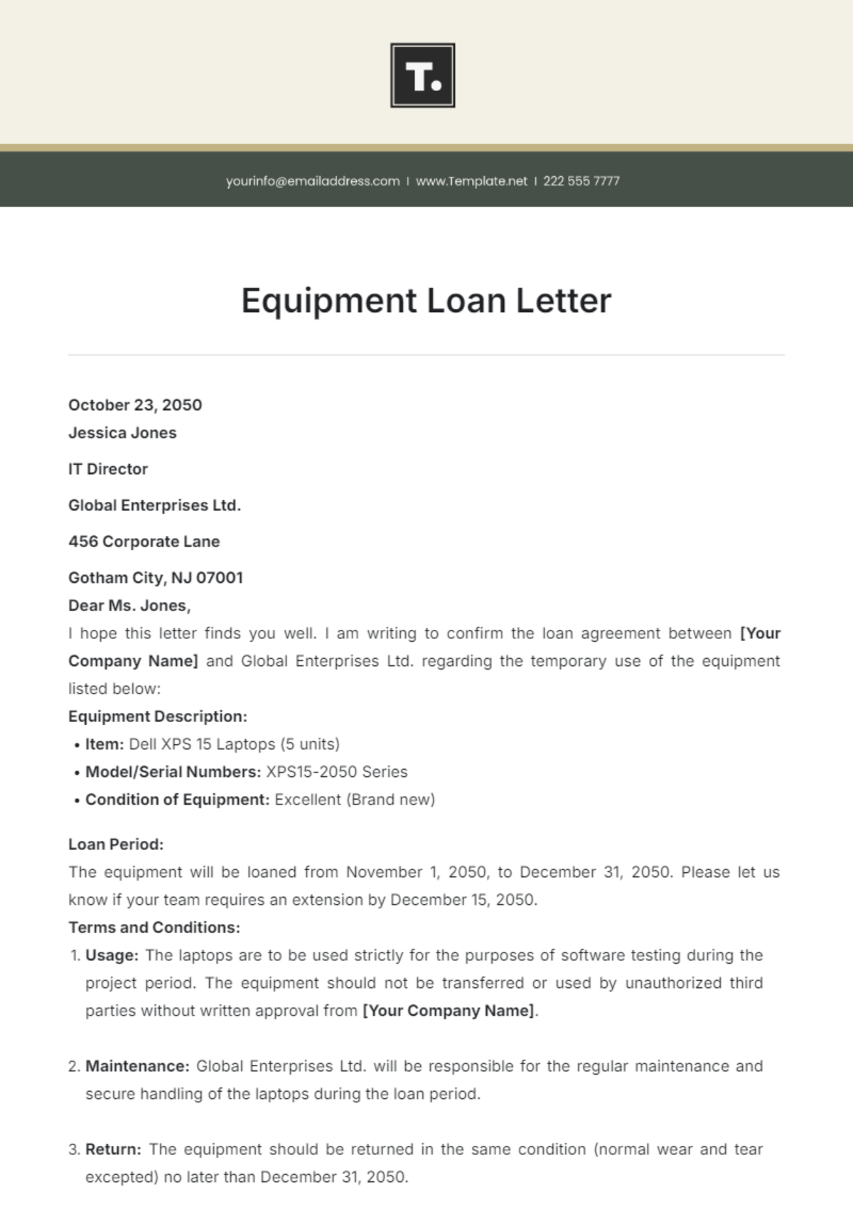 Equipment Loan Letter Template - Edit Online & Download