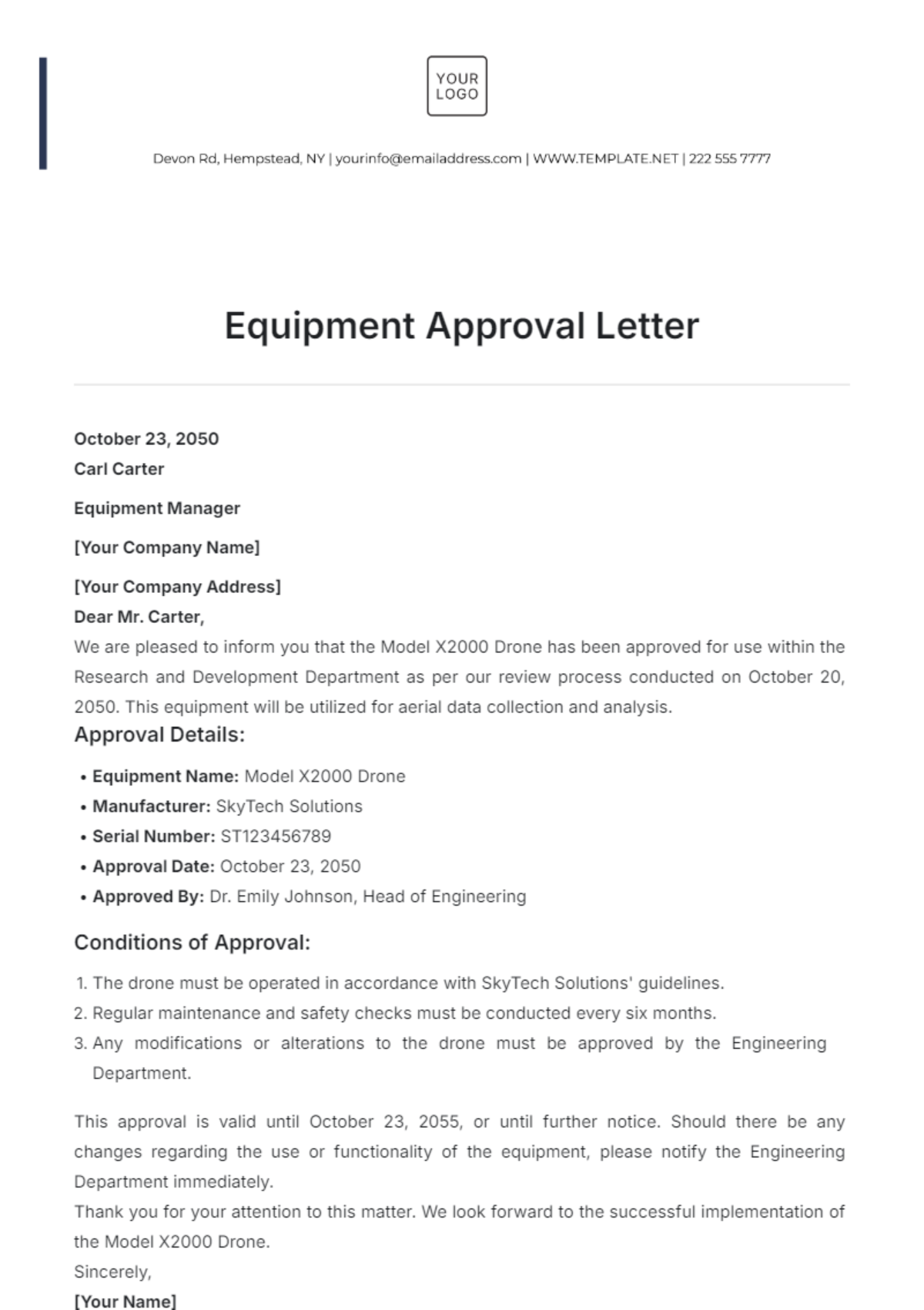 Equipment Approval Letter Template - Edit Online & Download