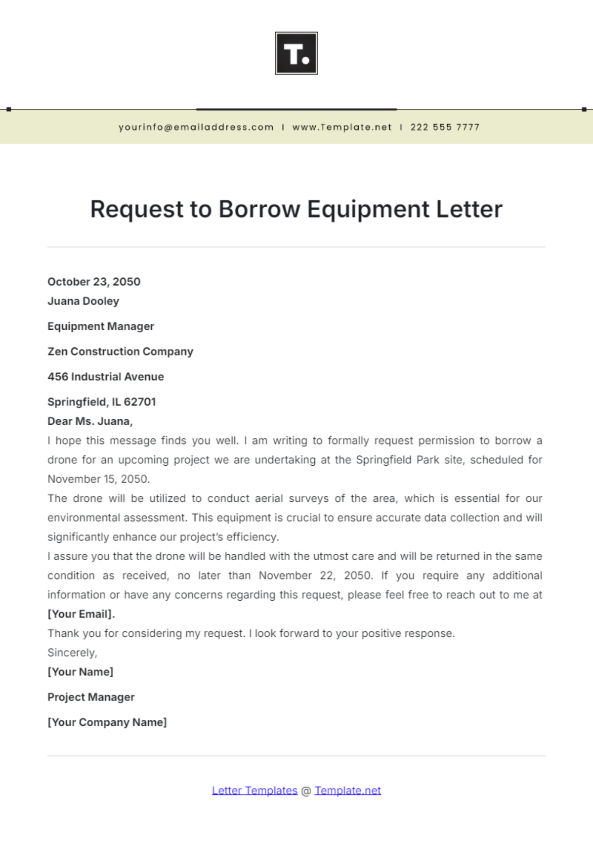 Request to Borrow Equipment Letter Template - Edit Online & Download