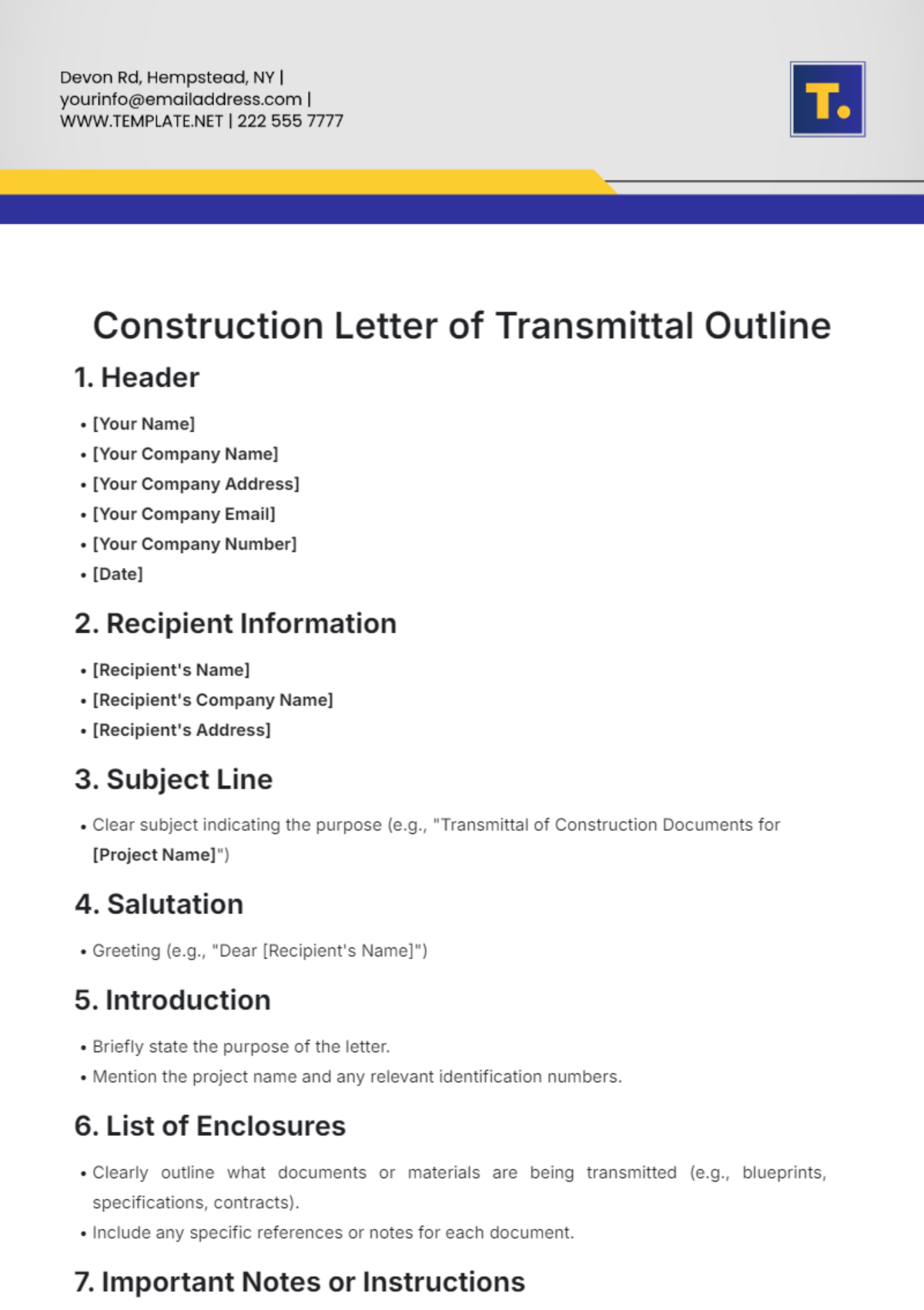 Construction Letter of Transmittal Outline Template - Edit Online & Download