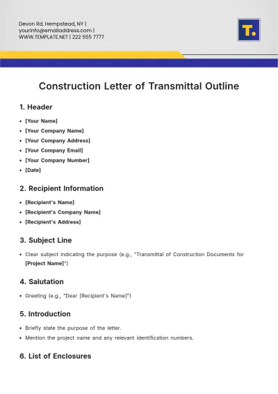 Free Construction Letter of Transmittal Outline Template to Edit Online