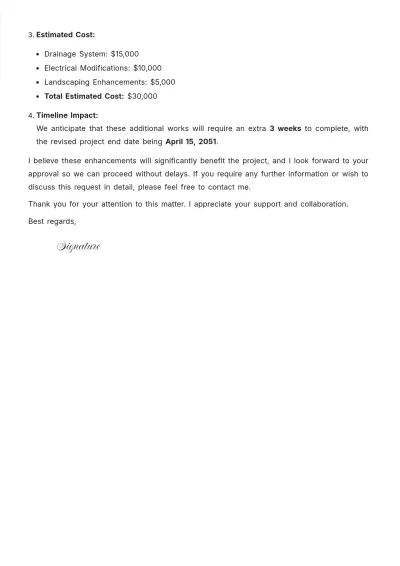 Free Additional Work in Construction Letter Template to Edit Online