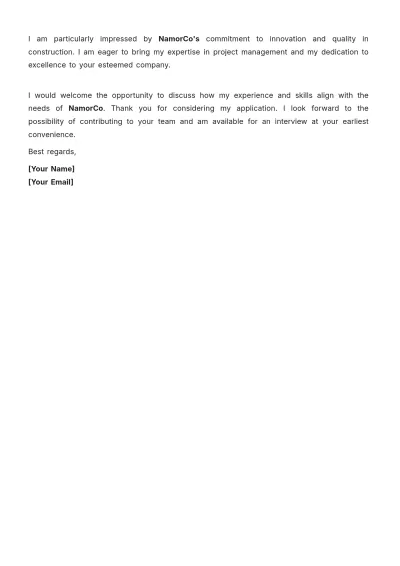 Free Application Letter for Construction Job Template to Edit Online