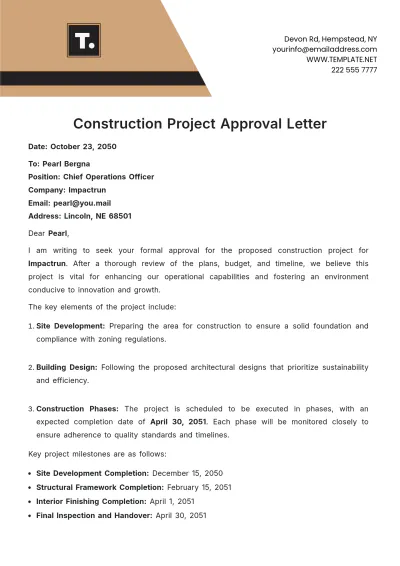 Free Construction Project Approval Letter Template to Edit Online