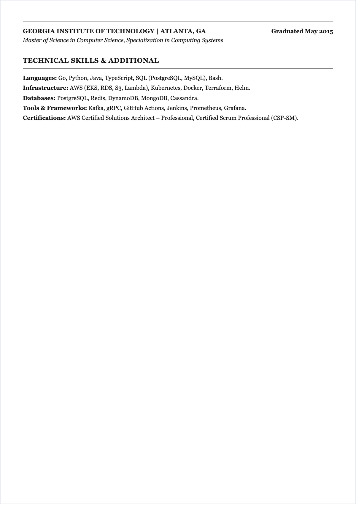 Free Software Development Team Leader ATS Resume Template