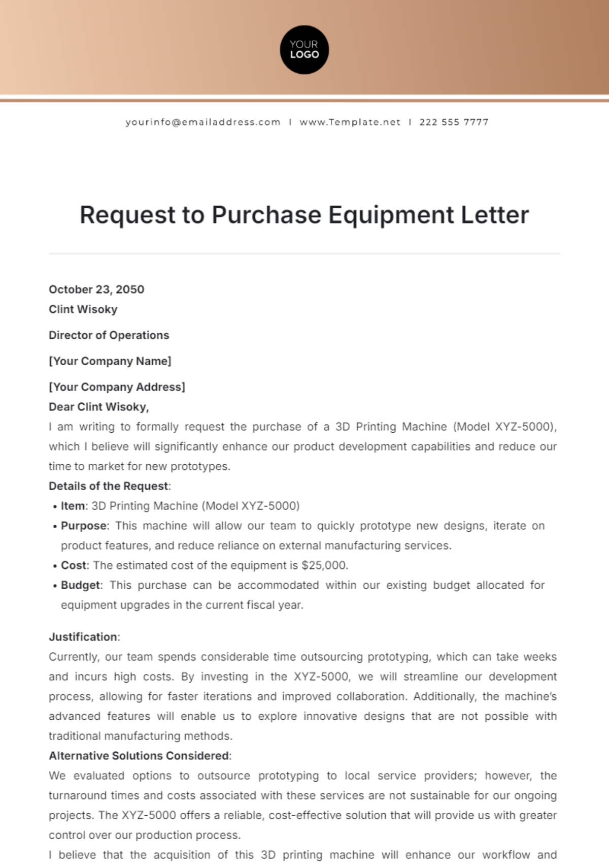 Request to Purchase Equipment Letter Template - Edit Online & Download