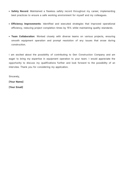 Free Equipment Operator Cover Letter Template to Edit Online