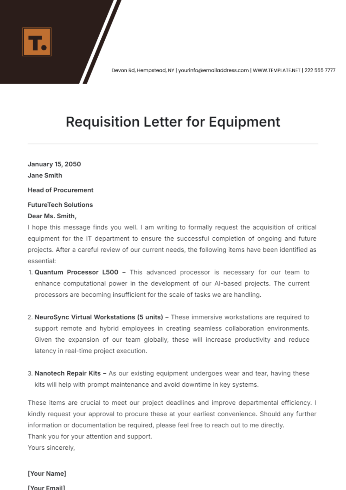 Requisition Letter for Equipment Template - Edit Online & Download