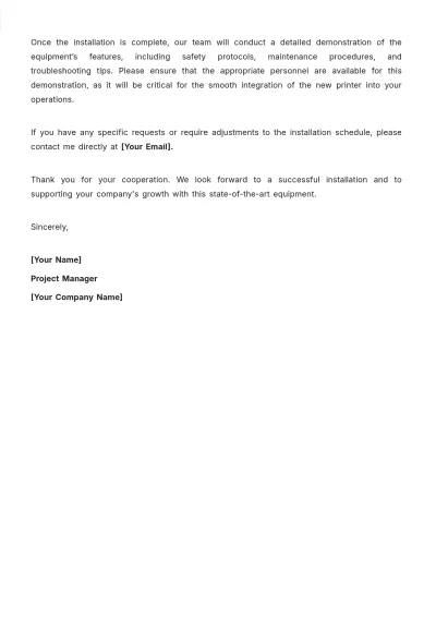 Free Equipment Installation Letter Template to Edit Online