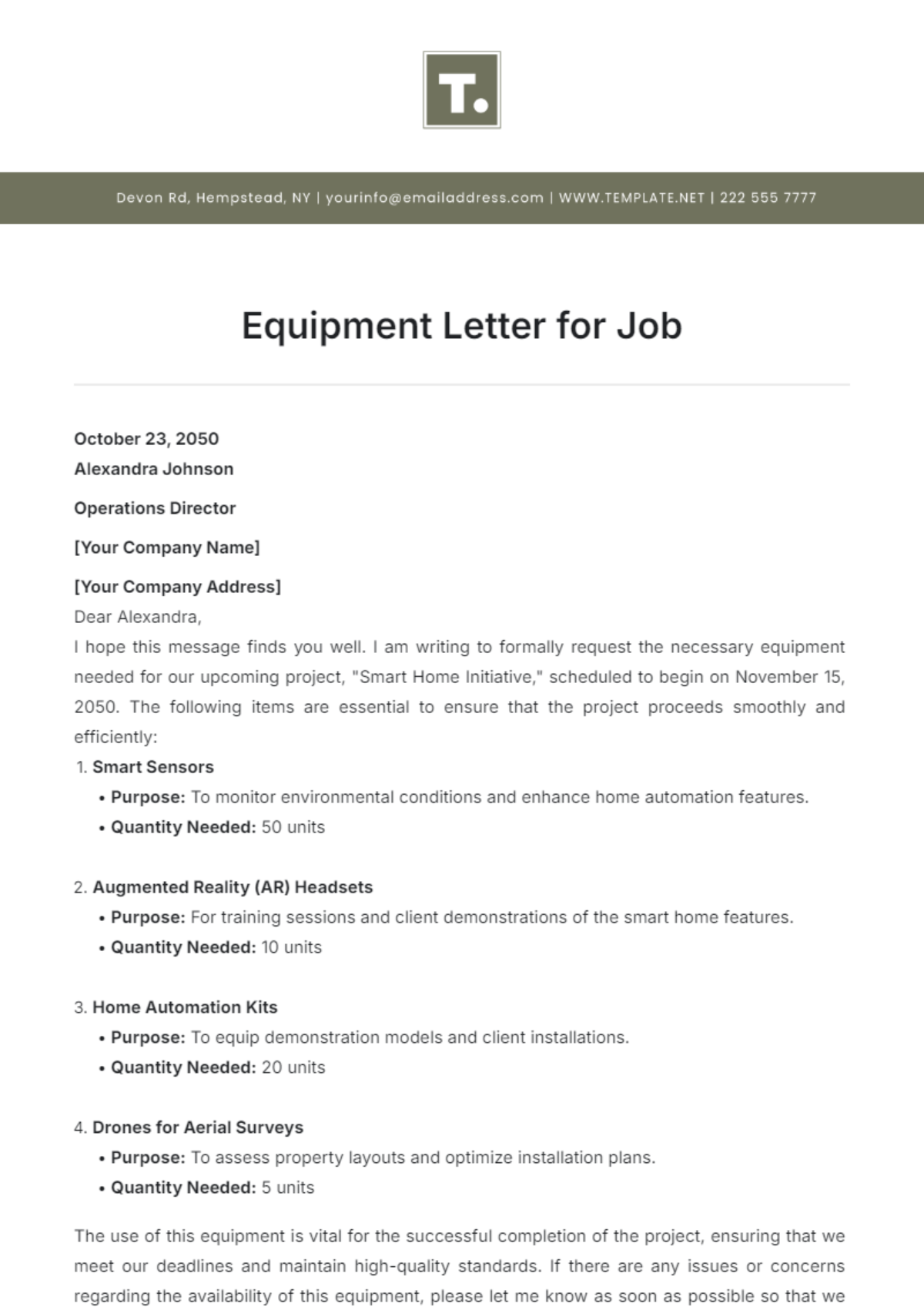 Equipment Letter for Job Template - Edit Online & Download