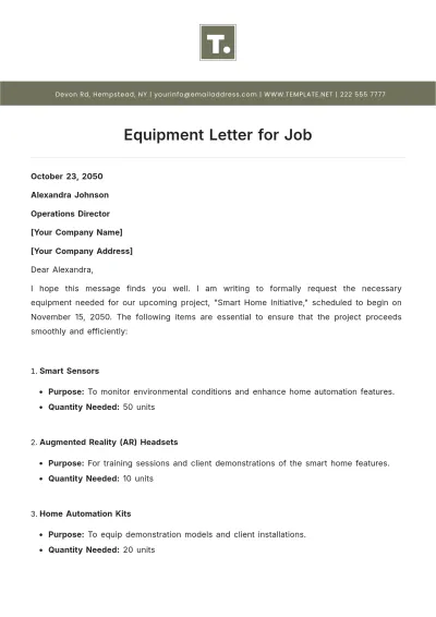 Free Equipment Letter for Job Template to Edit Online
