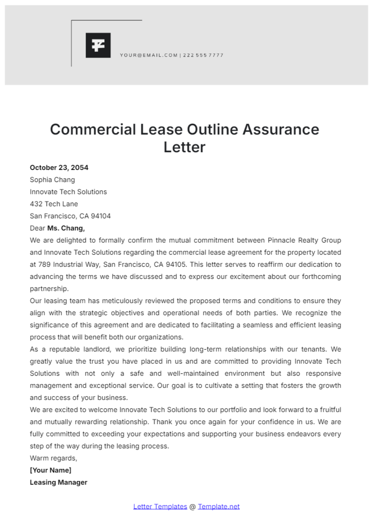 Commercial Lease Outline Assurance Letter Template - Edit Online & Download