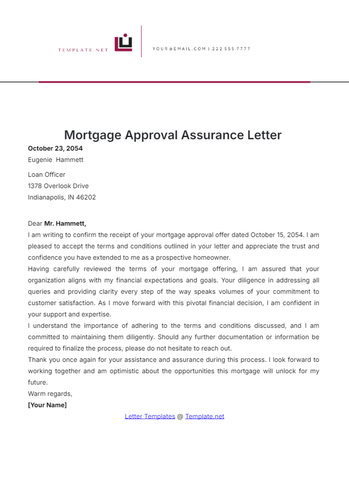 Mortgage Approval Assurance Letter Template - Edit Online & Download