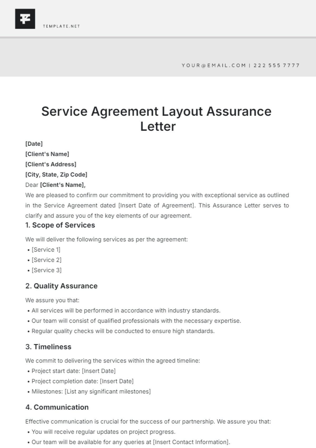 Service Agreement Layout  Assurance Letter Template - Edit Online & Download