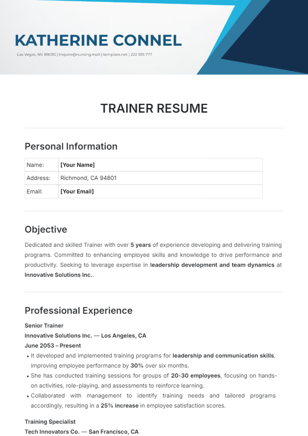 Trainer Resume Template