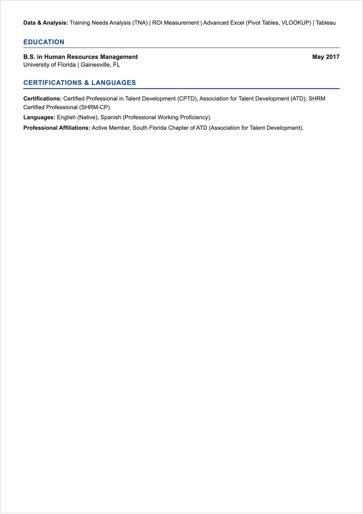 Free Training Coordinator ATS Resume Template, AI Resume Builder
