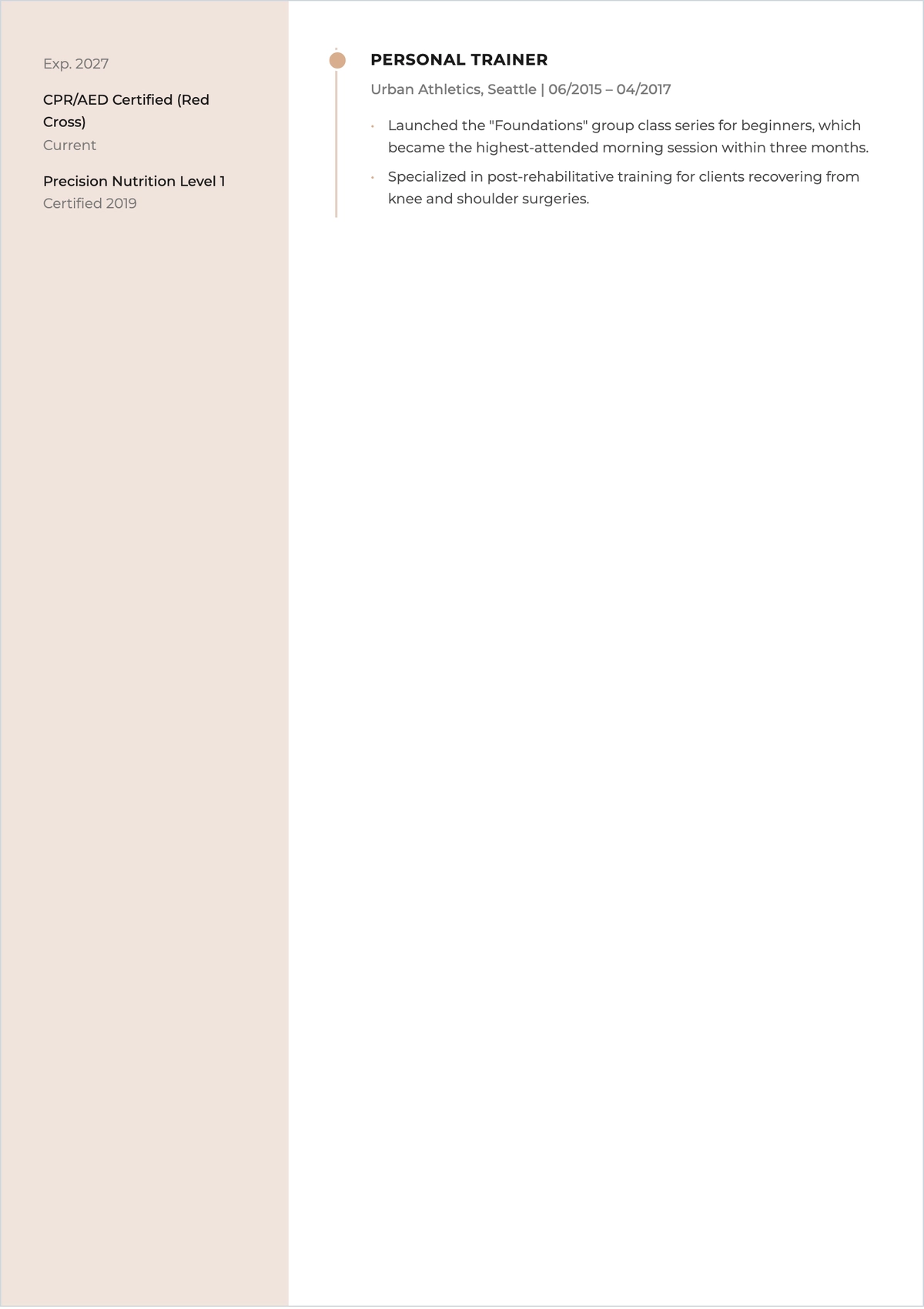 Free Gym Trainer ATS Resume Template, AI Resume Builder
