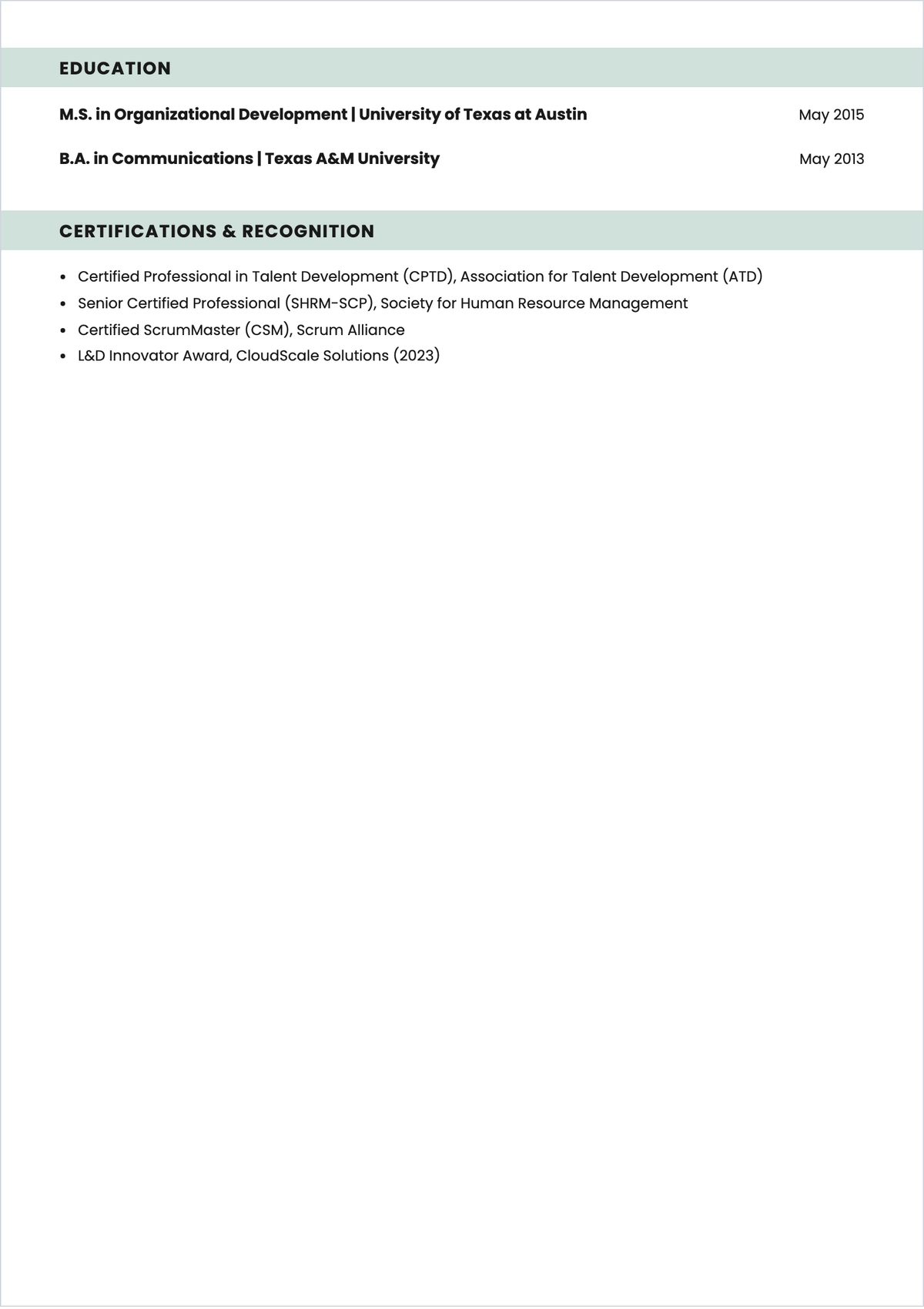 Free Professional Trainer ATS Resume Template, AI Resume Builder