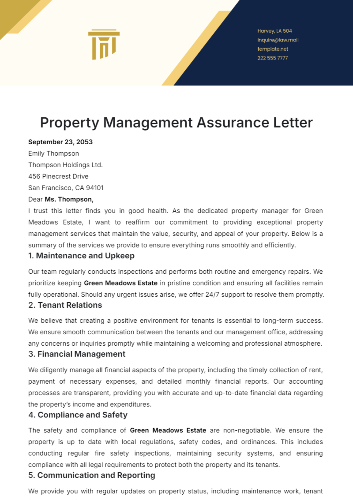 Property Management Assurance Letter Template - Edit Online & Download