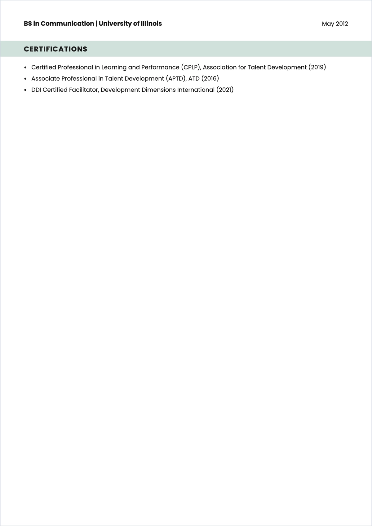 Free Training Facilitator ATS Resume Template, AI Resume Builder