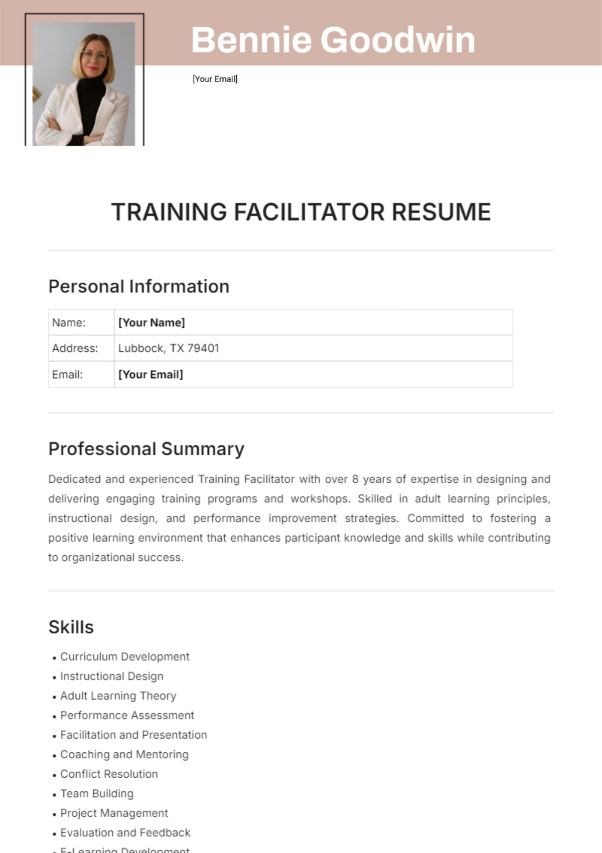 Training Facilitator Resume Template - Edit Online & Download