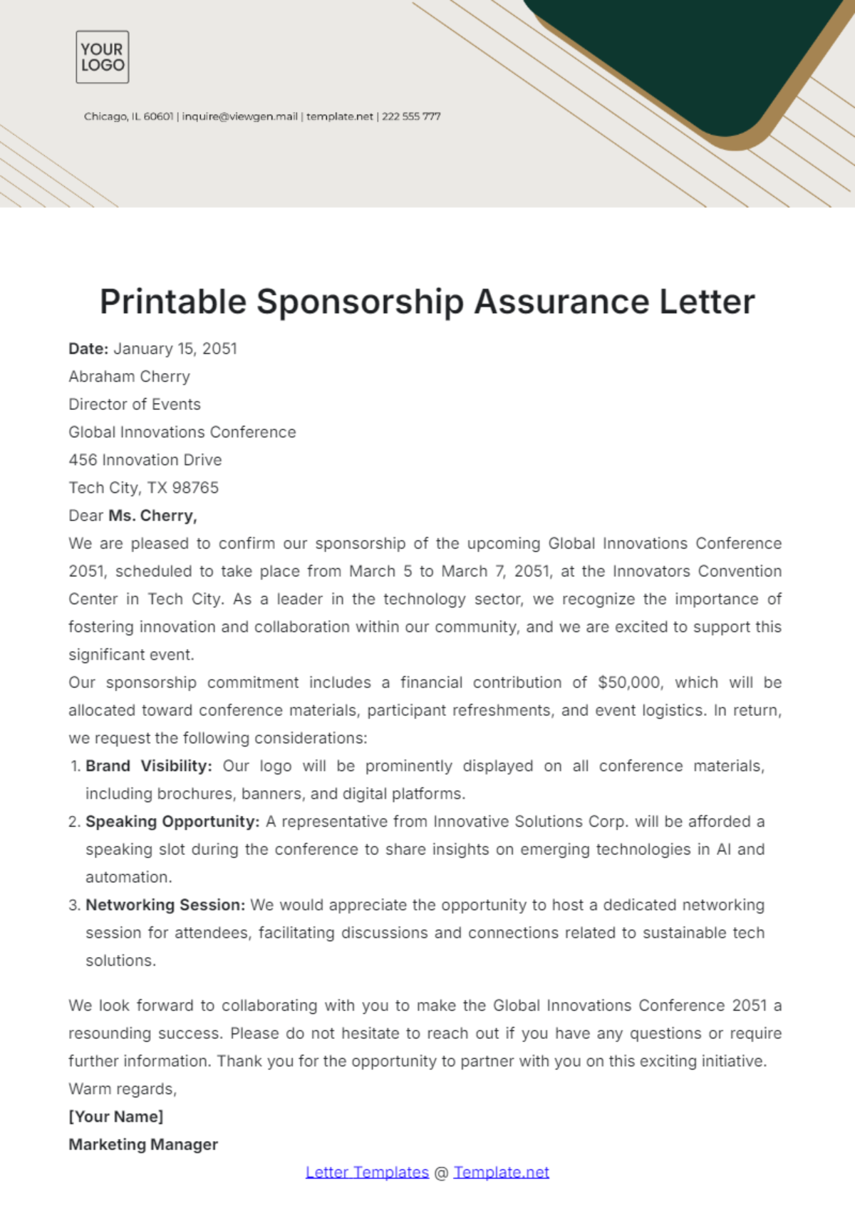 Printable Sponsorship Assurance Letter Template - Edit Online & Download