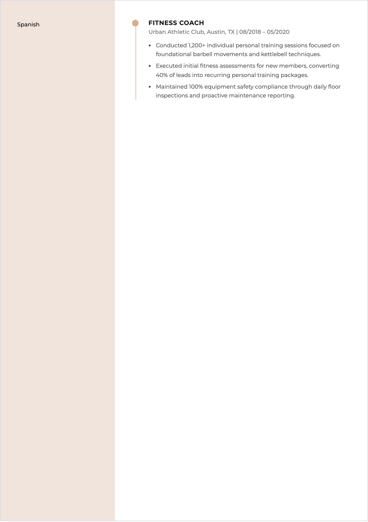 Free Certified Personal Trainer ATS Resume Template, AI Resume Builder