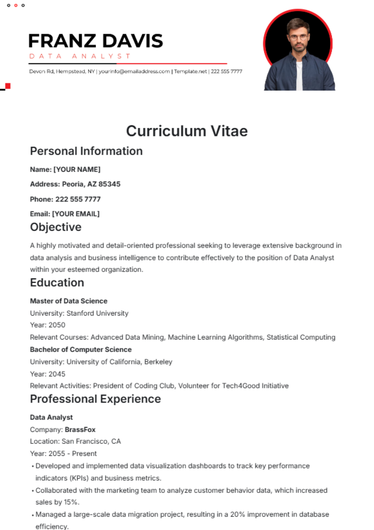 Curriculum Vitae Template - Edit Online & Download