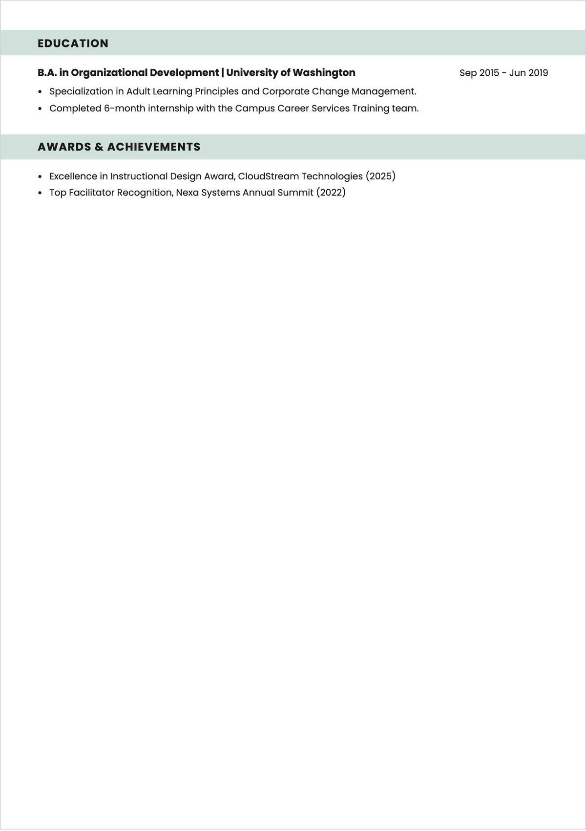 Free Training Specialist ATS CV Template, AI Resume Builder