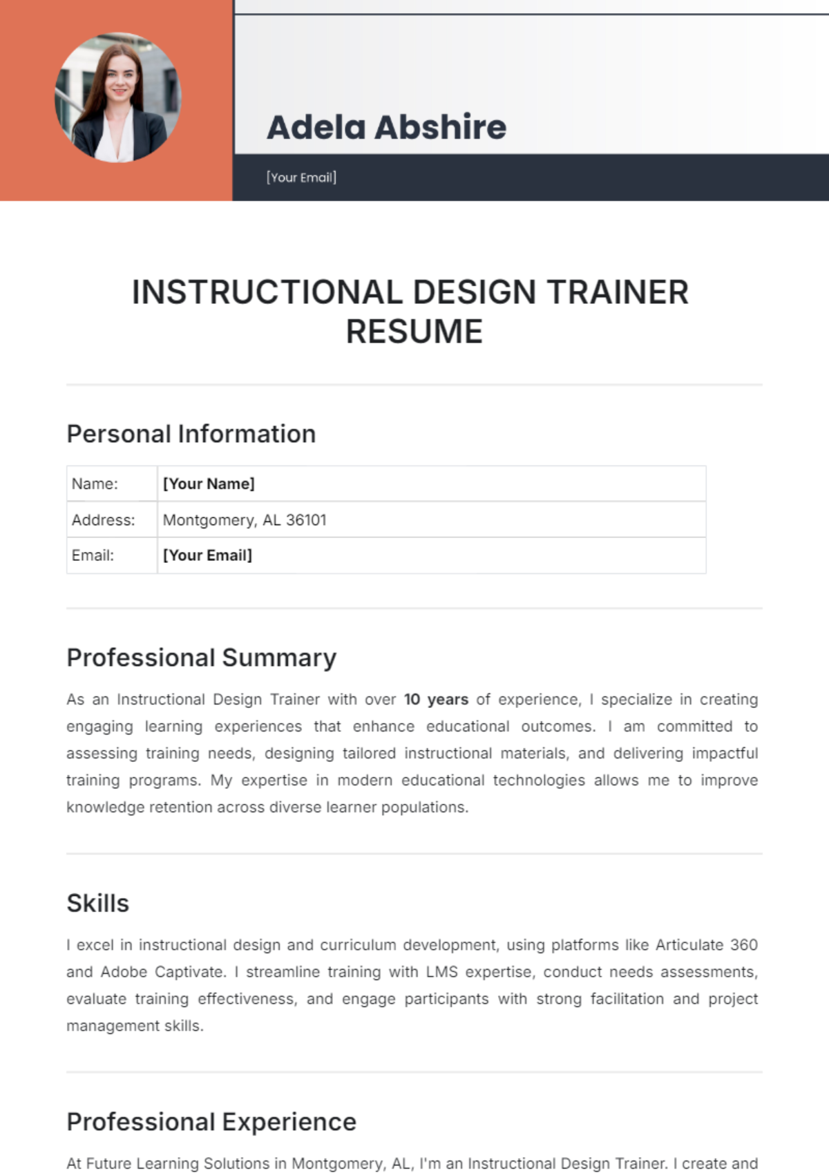 Instructional Design Trainer Resume Template