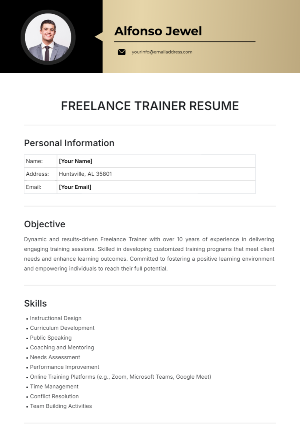 Freelance Trainer Resume Template - Edit Online & Download