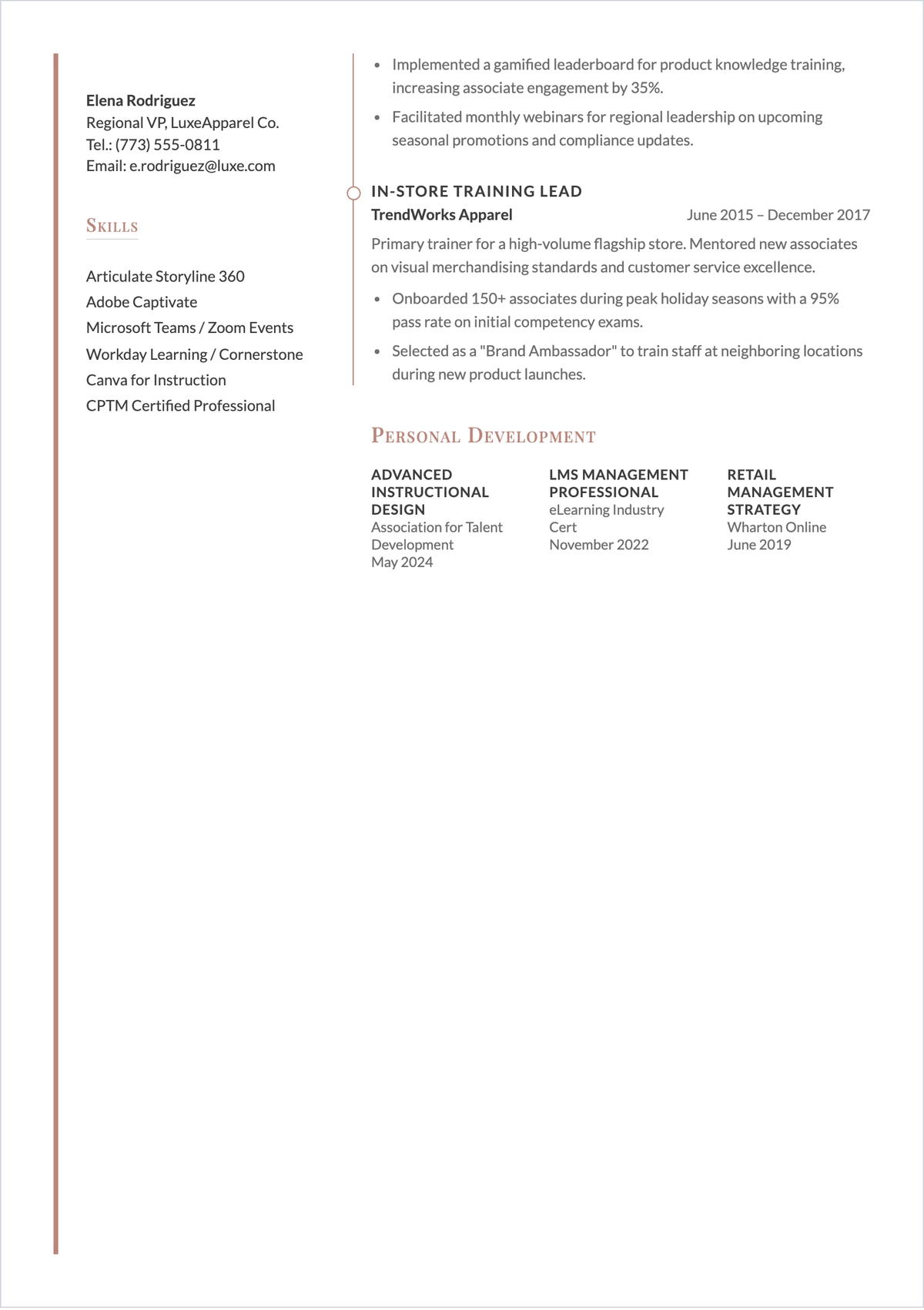 Free New Hire Trainer ATS Resume Template, AI Resume Builder