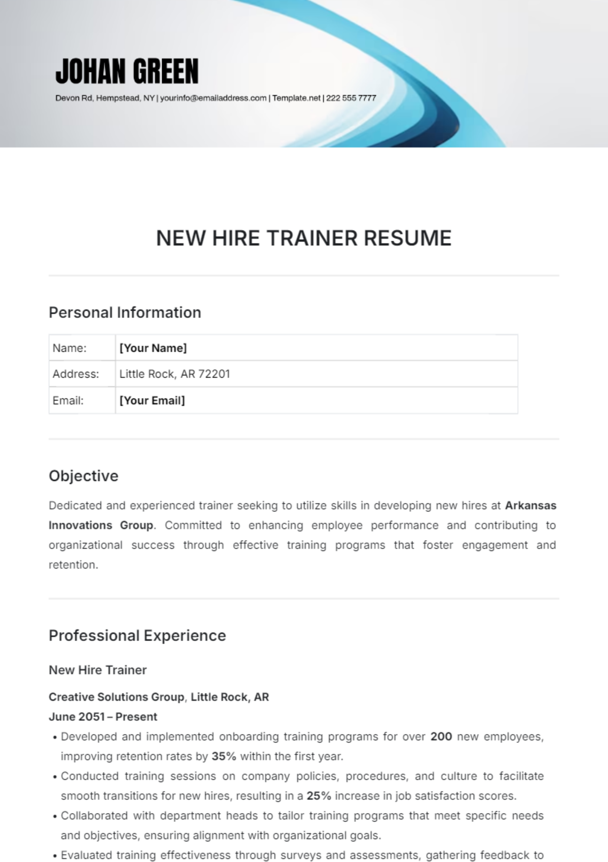 New Hire Trainer Resume Template - Edit Online & Download