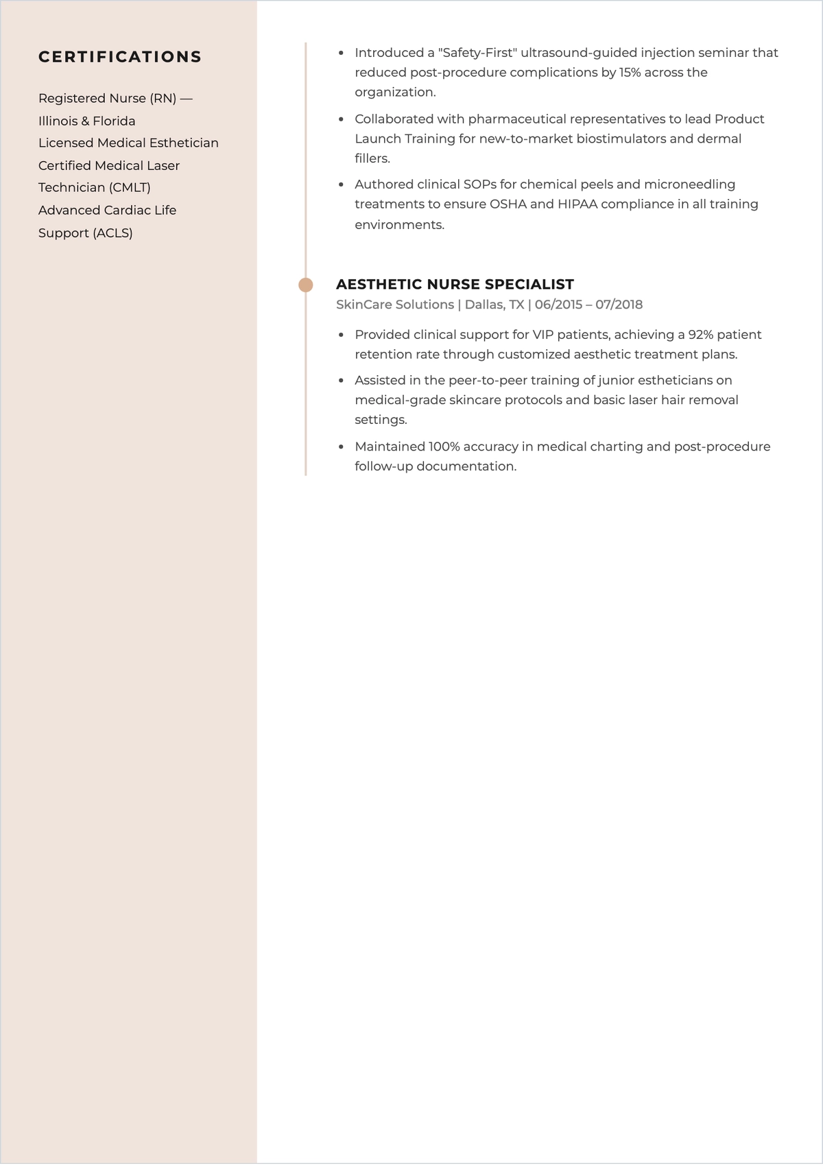 Free Aesthetic Trainer Profile ATS Resume Template, AI Resume Builder