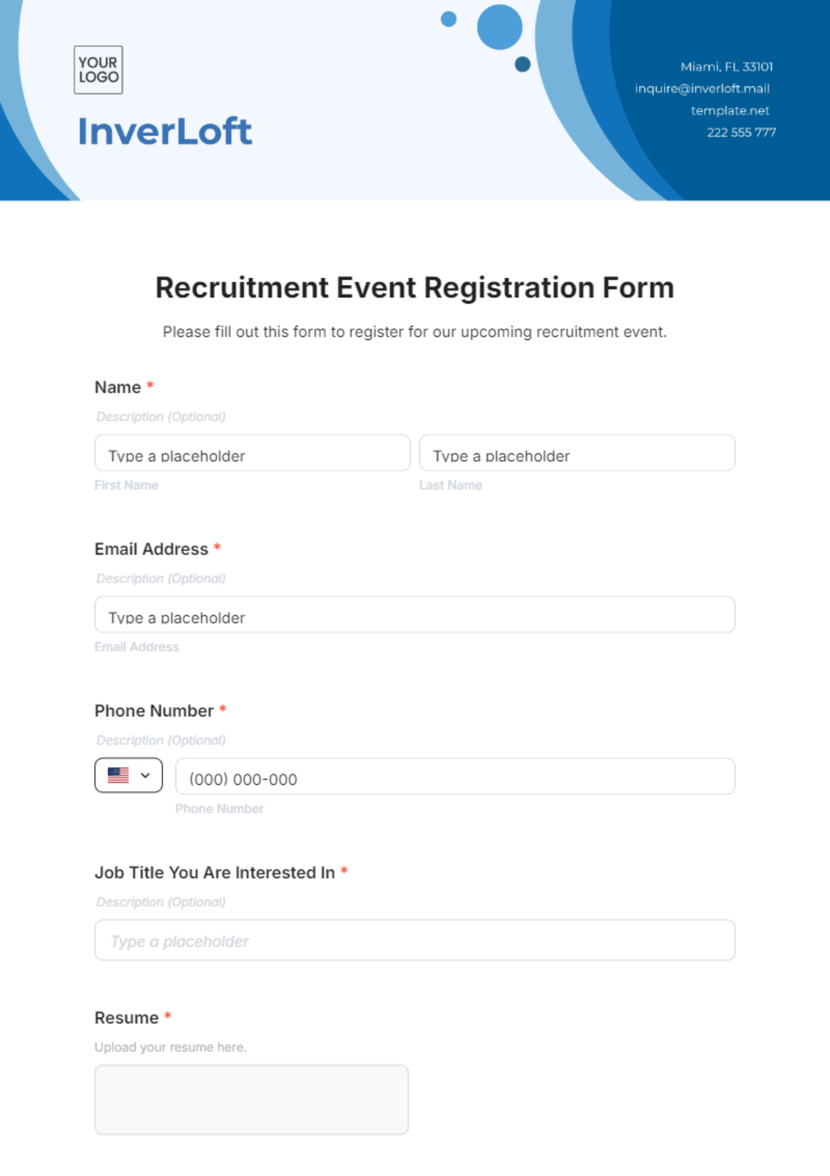 Recruitment Event Registration Form Template - Edit Online & Download